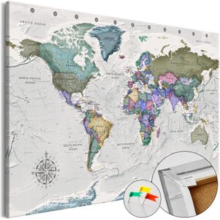 Tableau En Liège World Destinations (1 Part) Wide 90 X 60 Cm Blanc