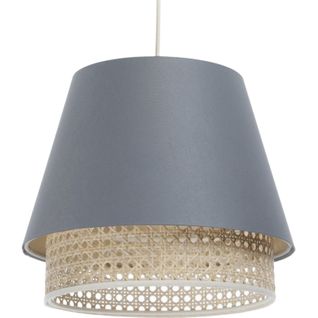 Suspension Extérieur En Tissu Satiné Gris Avec Rotin Naturel, Intérieur Crème