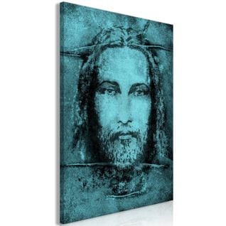 Tableau Shroud Of Turin In Turqoise Vertical 40 X 60 Cm Bleu