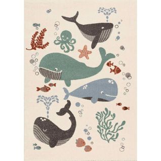 Tapis Enfant Baleines Souriantes 160 X 230 Cm Blanc