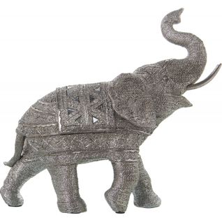 Sculpture Éléphant Argenté Décoratif En Résine
