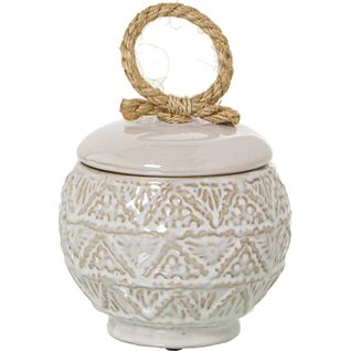 Vase Céramique Blanc Élégant Avec Couvercle Corde