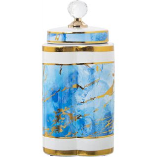 Vase Céramique Bleu Élégance Dorée Pour Décoration Chic
