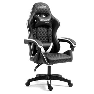 Fauteuil Gamer Ultimate-bk-ice Coloris Noir et Blanche - Coussin Lombaire et Appuie Tête