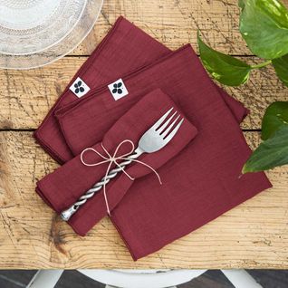 3 Serviettes De Table En Gaze De Coton Rouge