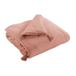 Edredon Gaze De Coton 150 X 150 Cm Gaia Rose Peche