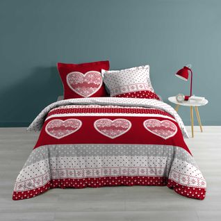 Housse Couette + Taies 220 X 240 Cm Passionement Coeur