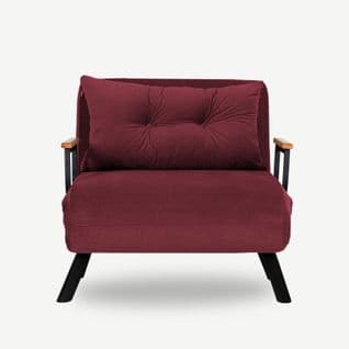 Fauteuil Convertible Yolanda Métal Noir Et Tissu Bordeaux