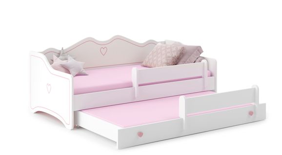 Lit Gigogne Enfant Emy 2*160x80cm Avec - Rose - Coeur