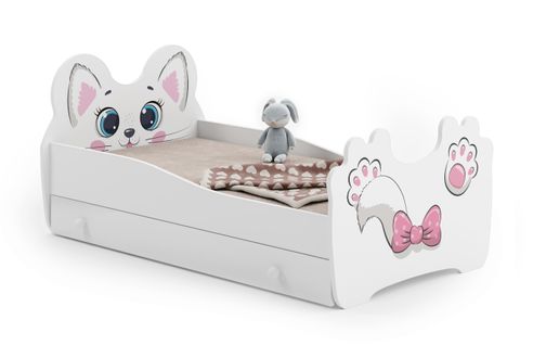 Lit Enfant Mouna Avec Tiroir Et Cadre Inclus - Chat Rose - 140 Cm X 70 Cm