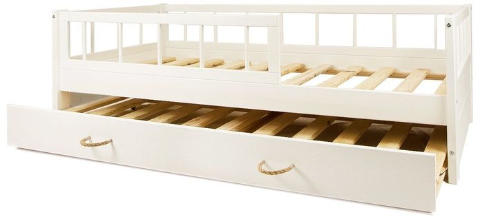 Lit D'enfant En Bois Naturel Style Scandinave 160x80cm Avec Barrière Et Double Couchage - Blanc