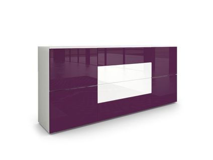 Buffet Moderne Prune Et  Blanc Avec Façades Laquées Et Structure Mat 166 X 72 X 35 Cm