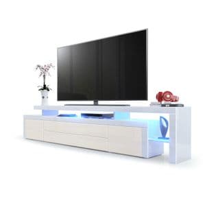 Meuble TV Blanc  Et Mûre Laqué + LED (lxhxp) : 227 X 52 X 38