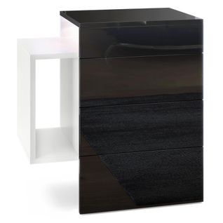 Table De Chevet Blanc Mat Et Noir Laqué (lxhxp) : 60 X 63 X 37