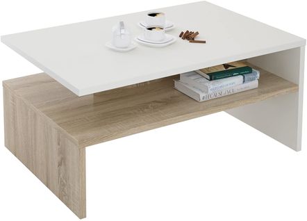 Table Basse Aspect Chêne Sonona Et Blanc 42 x 90 x 60 cm (HxLxP)