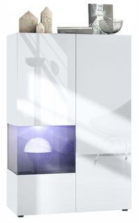 Vitrine Blanc Mat Et Brillant Insertion Noir Laquée (lxhxp) : 91,5 X 136,5 X 37 Cm + LED Blanc