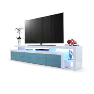 Meuble TV Blanc  Et Pétrol Laqué + LED (lxhxp) : 227 X 52 X 41