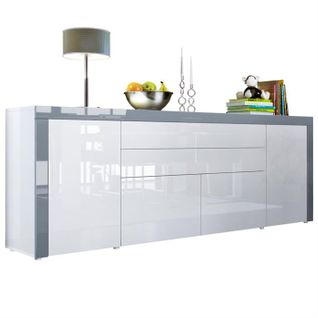 Buffet  Blanc Et Gris Haute Brillance   (lxhxp): 200 X 72 X 35