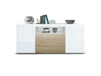 Buffet Laqué Blanc Et  Chêne Brut En Mdf 167 Cm