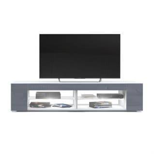 Meuble TV  Blanc  Mat  Façades En Gris Laquées LED Blanc 30 X 135 X 39 Cm