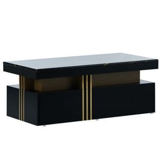 Table basse rectangulaire moderne avec plateau à motif PVC et 2 tiroirs en bois