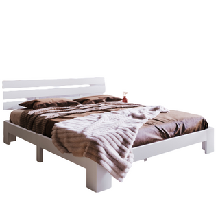 Lit double en bois massif de pin FSC avec tête de lit et sommier à lattes 200x140, blanc