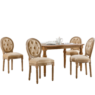 Ensemble de 4 Chaises  salle à manger rembourée en velours, Pieds en bois massif, beige