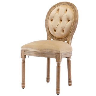 Lot de 6 Chaises de salon capitonnés, pieds en bois massif, assise rembourrée en velours, beige