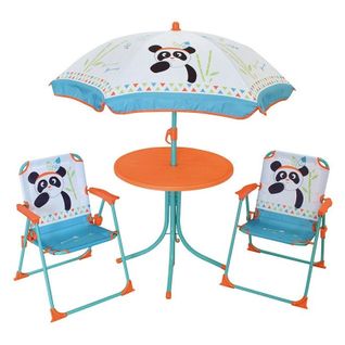 Set De Jardin Panda 4 Pièces 2 Chaise Table Et Parasol