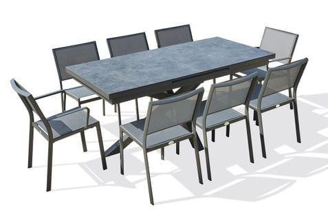 Ensemble Repas De Jardin 8 Places En Aluminium Avec Hpl Effet Marbre - Caicos