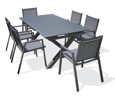 Ensemble Repas De Jardin 6 Places En Aluminium Gris Anthracite - Floride