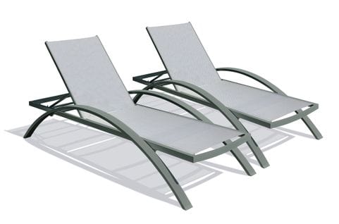 Lot De 2 Bains De Soleil En Toile Plastifiée Grise Et Aluminium Kaki - Barcelona