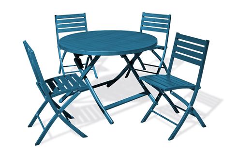 Ensemble Repas De Jardin 4 Places En Aluminium Bleu Canard - Marius