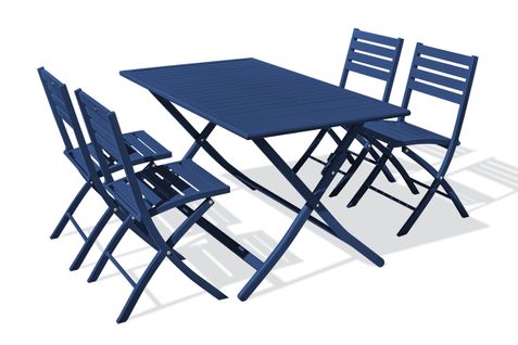 Ensemble Repas De Jardin 4 Places En Aluminium Bleu Marine - Marius