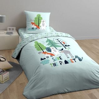 Housse De Couette 140x200 + 1 Taie D'oreiller 63x63 Coton Bio Save The Planet