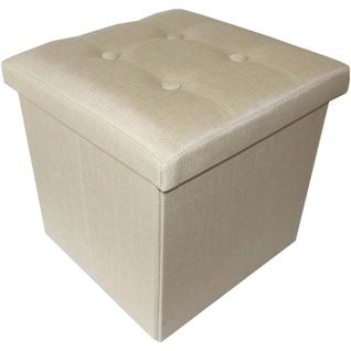 Pouf Coffre Pliable Effet Lin Jade Uni