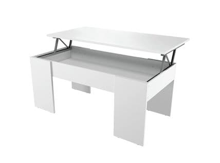 Table Basse Gotham Avec Plateau Relevable Et Rangement -  Blanc