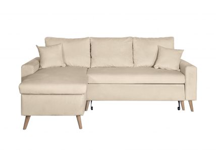 Canapé D'angle Maria Scandinave Velours Réversible Et Convertible Avec Coffre -  Beige