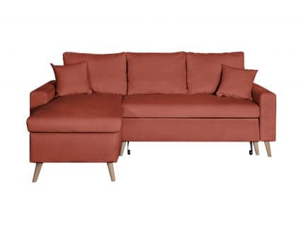 Canapé D'angle Maria Scandinave Velours Réversible Et Convertible Avec Coffre -  Rouge Brique