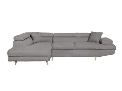 Canapé D'angle Gauche Convertible Rio Scandinave Avec Coffre En Tissu - Gris Clair, Pieds Bois