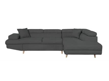 Canapé D'angle Droit Convertible Rio Scandinave Avec Coffre En Tissu - Gris Foncé, Pieds Bois