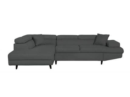 Canapé D'angle Gauche Convertible Rio Scandinave Avec Coffre En Tissu - Gris Foncé, Pieds Noir