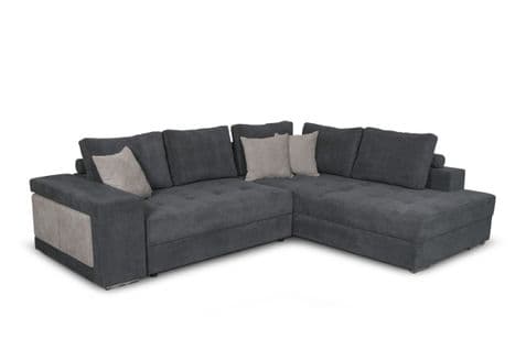 Canapé D'angle Tamia Convertible Avec Coffre Et 2 Poufs En Tissu - Gris/gris Foncé, Angle Droit