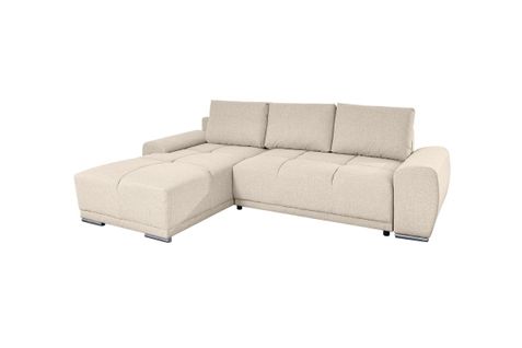 Cassandra - Canapé D'angle Convertible Avec Coffre En Tissu - Beige - Angle Gauche