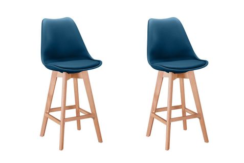 Lot De 2 Tabourets De Bar Scandinave Andrea Avec Pieds Bois - Bleu