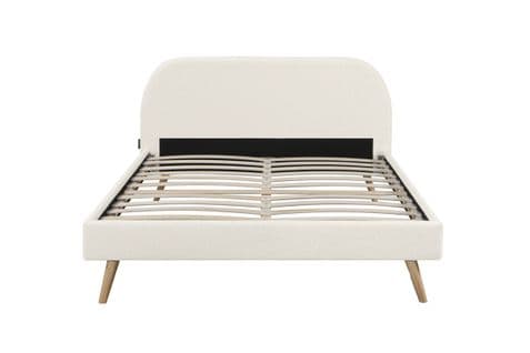 Moby - Cadre De Lit Scandinave Avec Tête De Lit Et Sommier En Tissu Bouclette - Blanc - 160 X 200