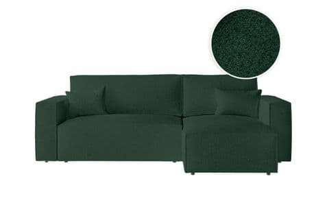 Clarisse - Canapé D'angle Convertible Réversible Avec Coffre En Tissu Bouclette - Vert