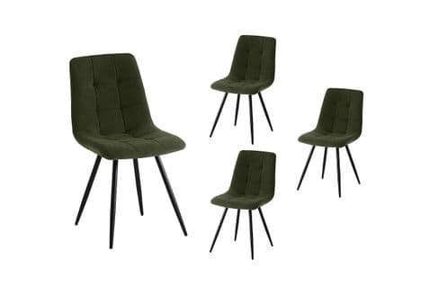 Lot De 4 Chaises Louisa En Velours Pieds Métal - Vert Foncé