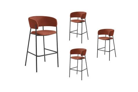 Lot De 4 Tabourets De Bar Bold En Velours Côtelé Avec Pieds Noirs - Terracotta