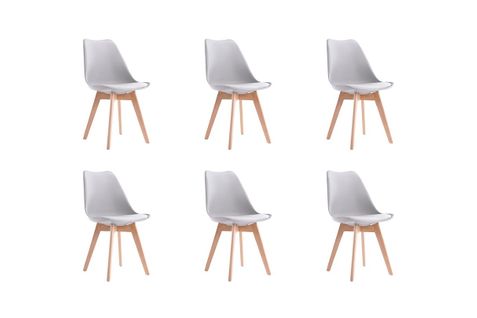 Lot De 6 Chaises Scandinaves Andrea En Simili Avec Pieds Bois - Gris